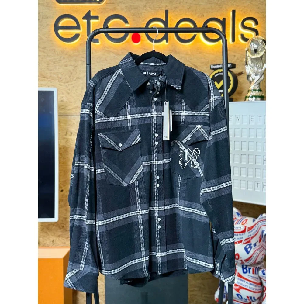 Palm Angels Monogram Check Overshirt Anthracite Men’s IT 48 NWT